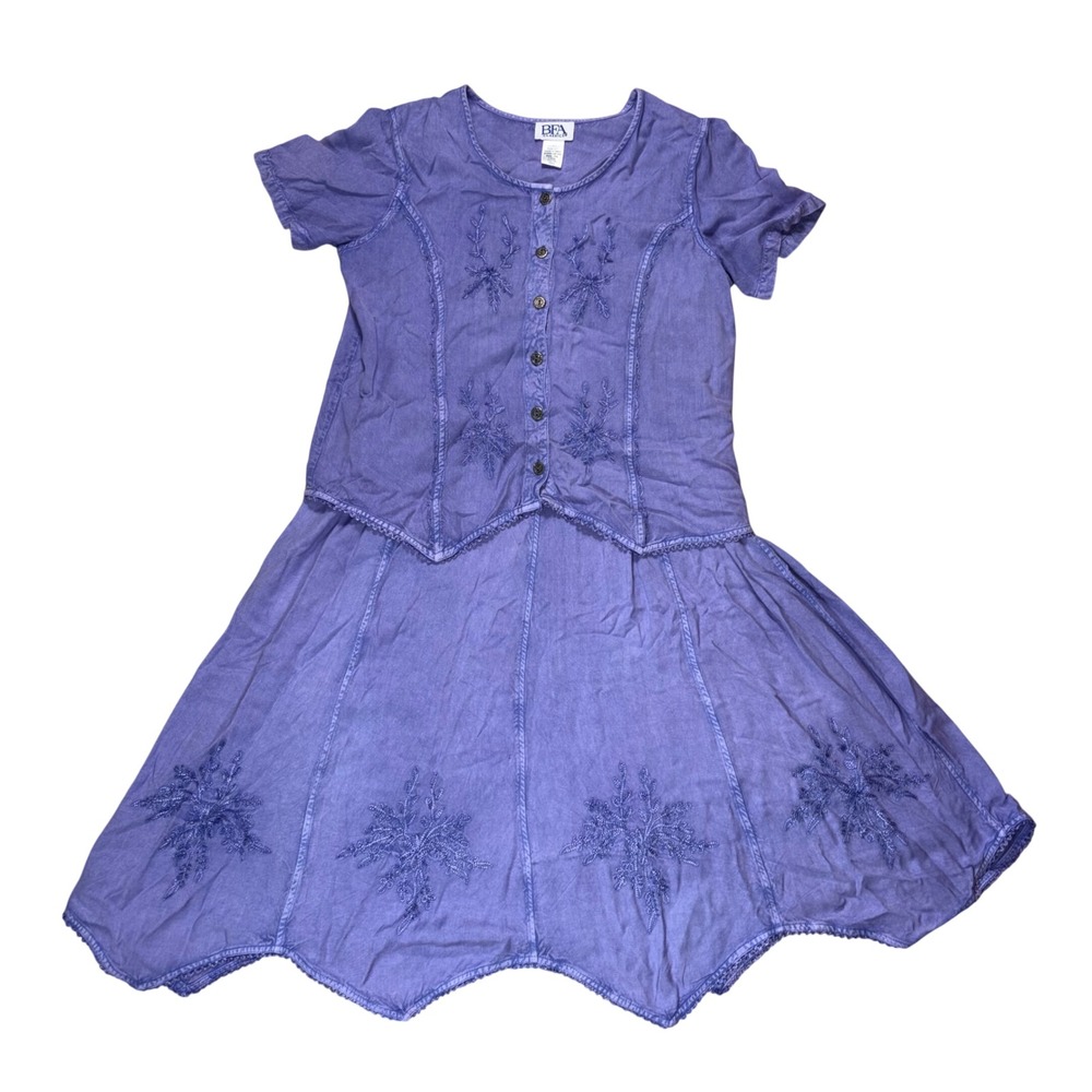 VTG Purple Periwinkle Embroidered Skirt Set Rayon PS Boho Cottagecore Fairycore - Picture 2 of 10